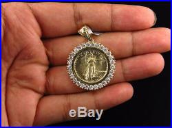 Solid 10K Yellow Gold Statue of Liberty Lady Coin Charm Pendant 1.5 Inch