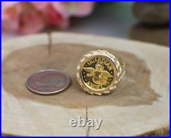 Solid 14K Yellow Gold Guardian Angel Coin Faith Graduation Gift Ring sz 5.5