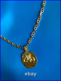 Solid 14k Gold Gucci Link Chain Necklace with Solid 18k Gold Rustic Coin Pendant