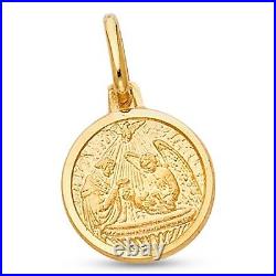 Solid 14k Yellow Gold Round Baptism Pendant Coin Charm Religious Design Polished