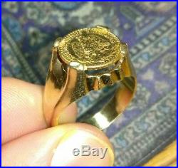 Solid 14k gold ring with 22k mexican coin 11.74 grams size 10.75 stamped