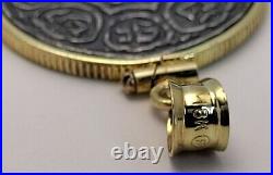 Solid 18k yellow Gold Bezel Buddhist 800 silver Ga-Den One Tangka Coin Pendant
