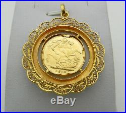 Solid 21k Yellow Gold Frame Coin British Georgivs V. D. G Pendant Charm