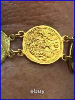 Solid 24K Yellow Gold Vintage Coin Link Bracelet 7