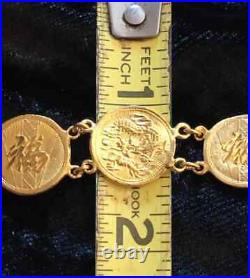Solid 24K Yellow Gold Vintage Coin Link Bracelet 7