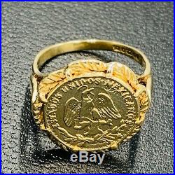 Solid 375 9ct Yellow Gold & 22ct Gold Mexican Coin Ring UK I 1/2 US 4 3/4 L64