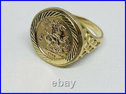 Solid 9ct Genuine Yellow Gold St George Sovereign Coin Ring 18mm Size T