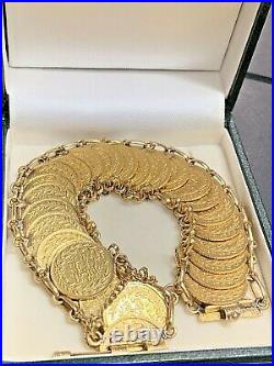 Solid Gold Turkish Coin Bracelet 27 coins 60.2 grams