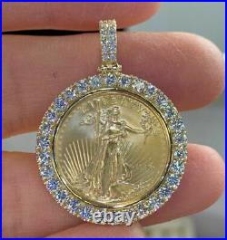 Statue of Liberty Lady Coin Charm Pendant 2Ct Round Diamond 14K Yellow Gold Over