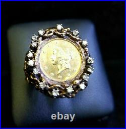 Sterling Silver US HEAD COIN Ring 2Ct Round Lab Created Diamond Yellow Gold Over