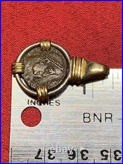 Stunning 14K Yellow Gold Pendant Bezel Holding A Bronze Roman Coin