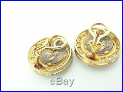 Stunning 18K Yellow Gold Earrings with 925 Roman Coin Copies, Diamonds, & Rubies