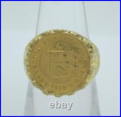 Stunning Ladies 14k Yellow Gold Peru 1910 Republican Coin Ring (sz 6.5) 6.4g