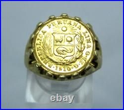 Stunning Ladies 14k Yellow Gold Peru 1910 Republican Coin Ring (sz 6.5) 6.4g