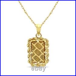 Suisse Gold Bar Unisex with Rope Bezel Pendant With Chain 14k Yellow Gold Over