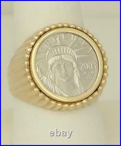 TWO TONE 14k YELLOW GOLD PLATINUM $10 UNITED STATES LIBERTY 1/10oz COIN RING