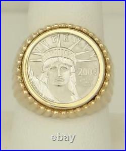 TWO TONE 14k YELLOW GOLD PLATINUM $10 UNITED STATES LIBERTY 1/10oz COIN RING