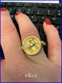 Temple St Clair 18k Gold Horse Coin Ring with Diamonds