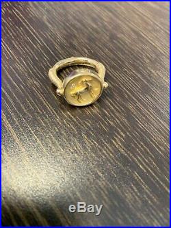 Temple St Clair 18k Gold Horse Coin Ring with Diamonds