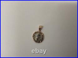 Treasure Roman Coin Pendant Silver & 14K Yellow Gold Bezel