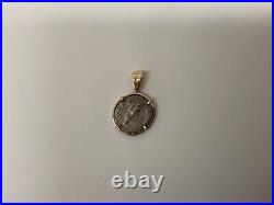 Treasure Roman Coin Pendant Silver & 14K Yellow Gold Bezel