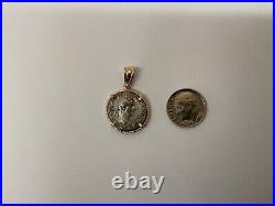 Treasure Roman Coin Pendant Silver & 14K Yellow Gold Bezel