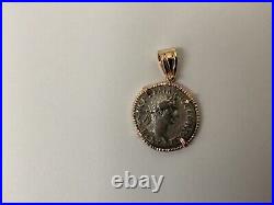 Treasure Roman Coin Pendant Silver & 14K Yellow Gold Bezel