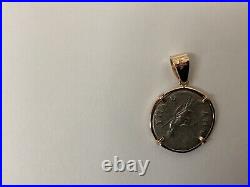 Treasure Roman Coin Pendant Silver & 14K Yellow Gold Bezel