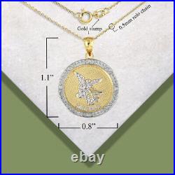 Two-Tone Gold Diamond Saint Michael Archangel Textured Coin Pendant Necklace