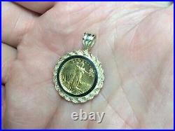 US Liberty 20 MM Coin Without Stone Stone Pendant 14k Yellow Gold Finish