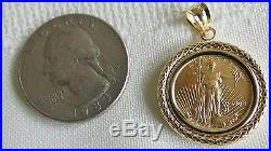 US Liberty $5 Eagle 22K Coin 2003 14K Solid Gold Bezel Bale Pendant Necklace NWT
