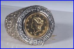 Unique 1851 $1 Gold Coin Diamonds Men's 14K Ring