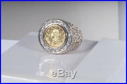 Unique 1851 $1 Gold Coin Diamonds Men's 14K Ring