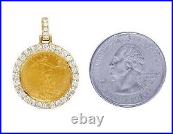 Unisex Diamond Pendant 22K 110 oz Liberty Coin 10K Yellow Gold Plated 1.1 1CT