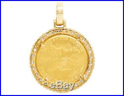 Unisex Real Diamond Pendant 22K 1/10 oz Liberty Coin 10K Yellow Gold 1.1 1CT