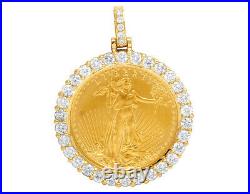 Unisex Real Diamond Pendant 22K 1/4 oz Liberty Coin 10K Yellow Gold 1.4 1.4CT