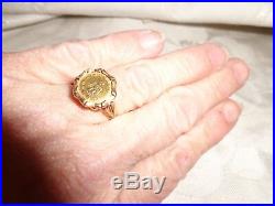 VINTAGE 14K GOLD SIGNET MOUNTING With MEXICAN 1865 MINI COIN LADIES RING sz6.75