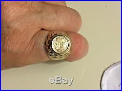 VINTAGE 14K SOLID GOLD COIN RING, S Africa krugerrand S6- Weight. 7 Grams