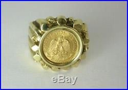 Very Nice Mens 14k Yellow Gold Mexico Dos Pesos Coin Ring (size 10.5) 11.0 G