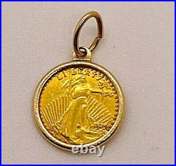 Very Rare 24K Yellow Gold Mini 1924 Walking Liberty Coin Pendant In 14K Setting