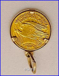 Very Rare 24K Yellow Gold Mini 1924 Walking Liberty Coin Pendant In 14K Setting