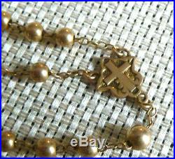 Vintage 10K Yellow Gold Rosary Jesus Cross Pendant Coin Beads Chain Necklace 10g