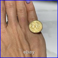 Vintage 10 Franc Swiss Gold Coin Helvetia 18K Ring Sz 6
