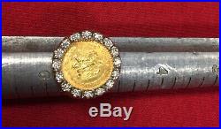 Vintage 14K Gold COIN RING with 22K MEXICAN DOS PESOS Coin 16 Small Diamonds