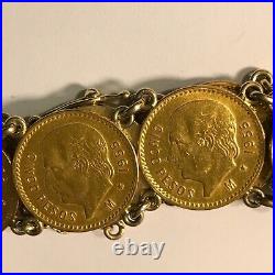 Vintage 14K Yellow Gold & 1955 Mexican Cinco Pesos Gold Coin Bracelet 50.6 grams