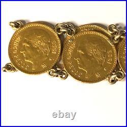 Vintage 14K Yellow Gold & 1955 Mexican Cinco Pesos Gold Coin Bracelet 50.6 grams
