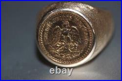 Vintage 14K Yellow Gold Finish Coin Engagement Ring 1945 Mexican Gold Coin
