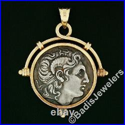 Vintage 14K Yellow Gold Frame with Bezel Set Detailed Ancient Coin Center Pendant