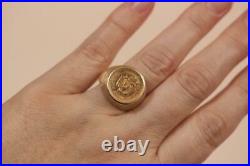 Vintage 14K Yellow Gold Matte Finish Coin Ring 22K 1945 Mexican Gold Coin SZ 9.5