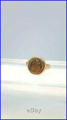 Vintage 14K Yellow Gold Mexican Dos Pesos Gold Coin Ring